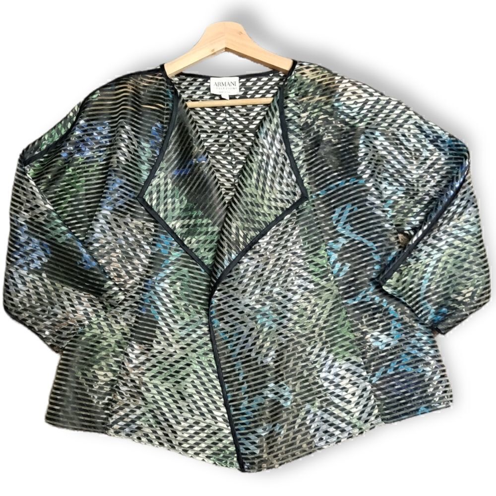 Armani Collezioni multi color stripe open front blazer Shirt Silk Jacket Size 4